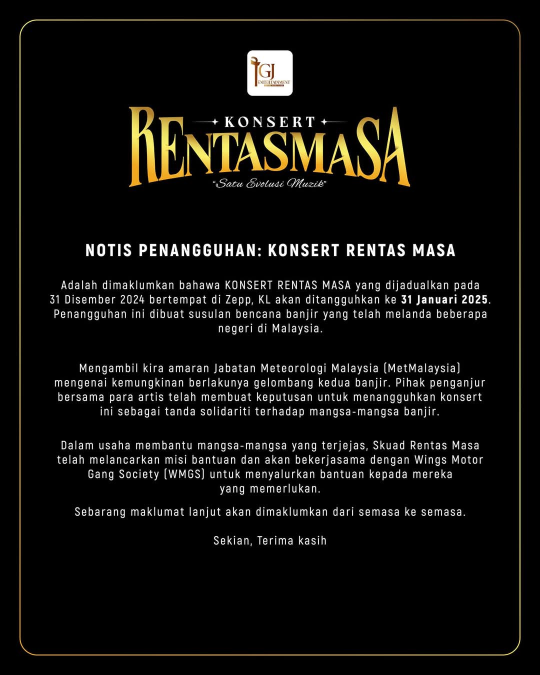 Konsert Rentas Masa Ditangguh, Solidariti Untuk Mangsa Banjir