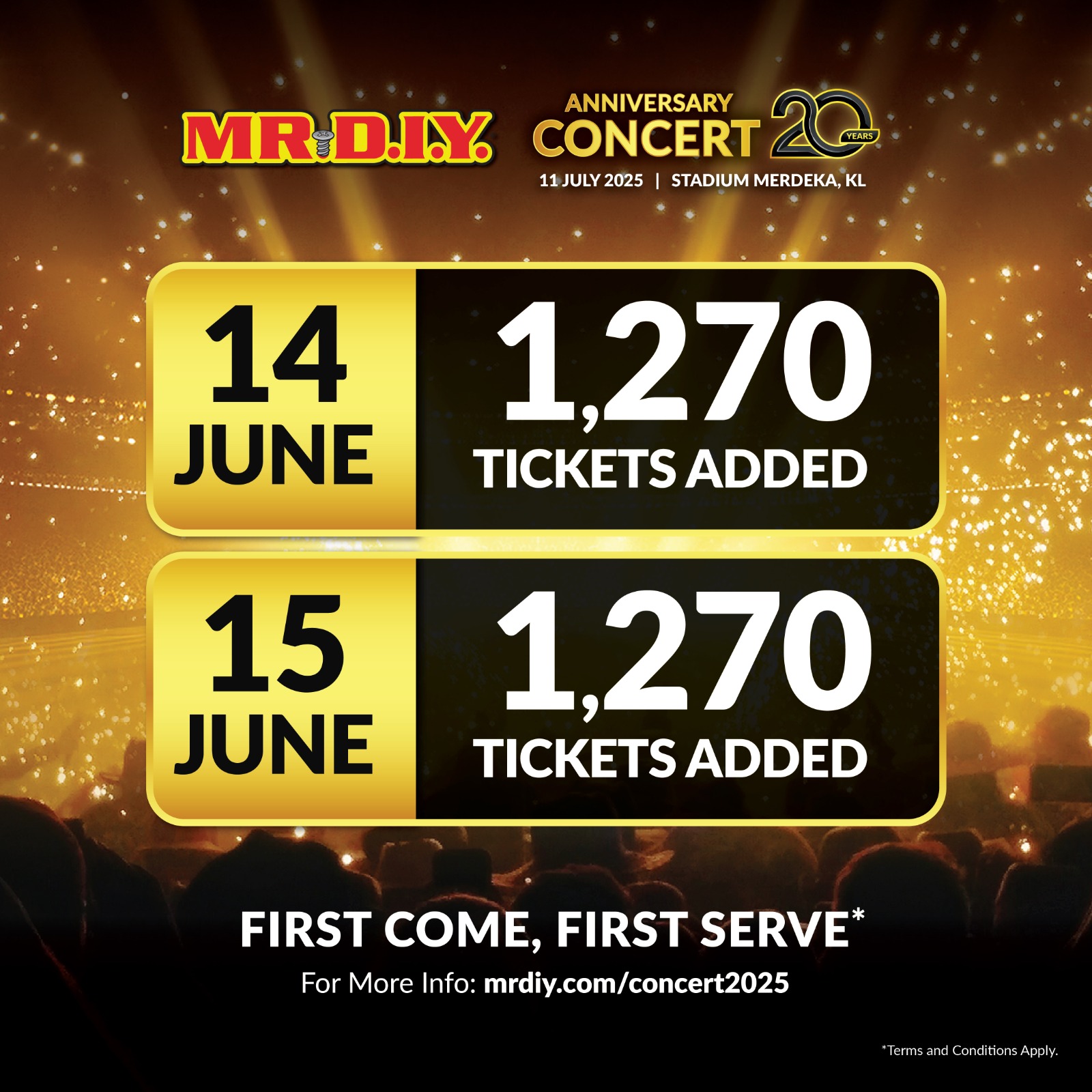 Tiket Konsert Gergasi MR.DIY Habis Dalam Sehari, 2,540 Tiket Tambahan Ditawarkan 14 & 15 Jun