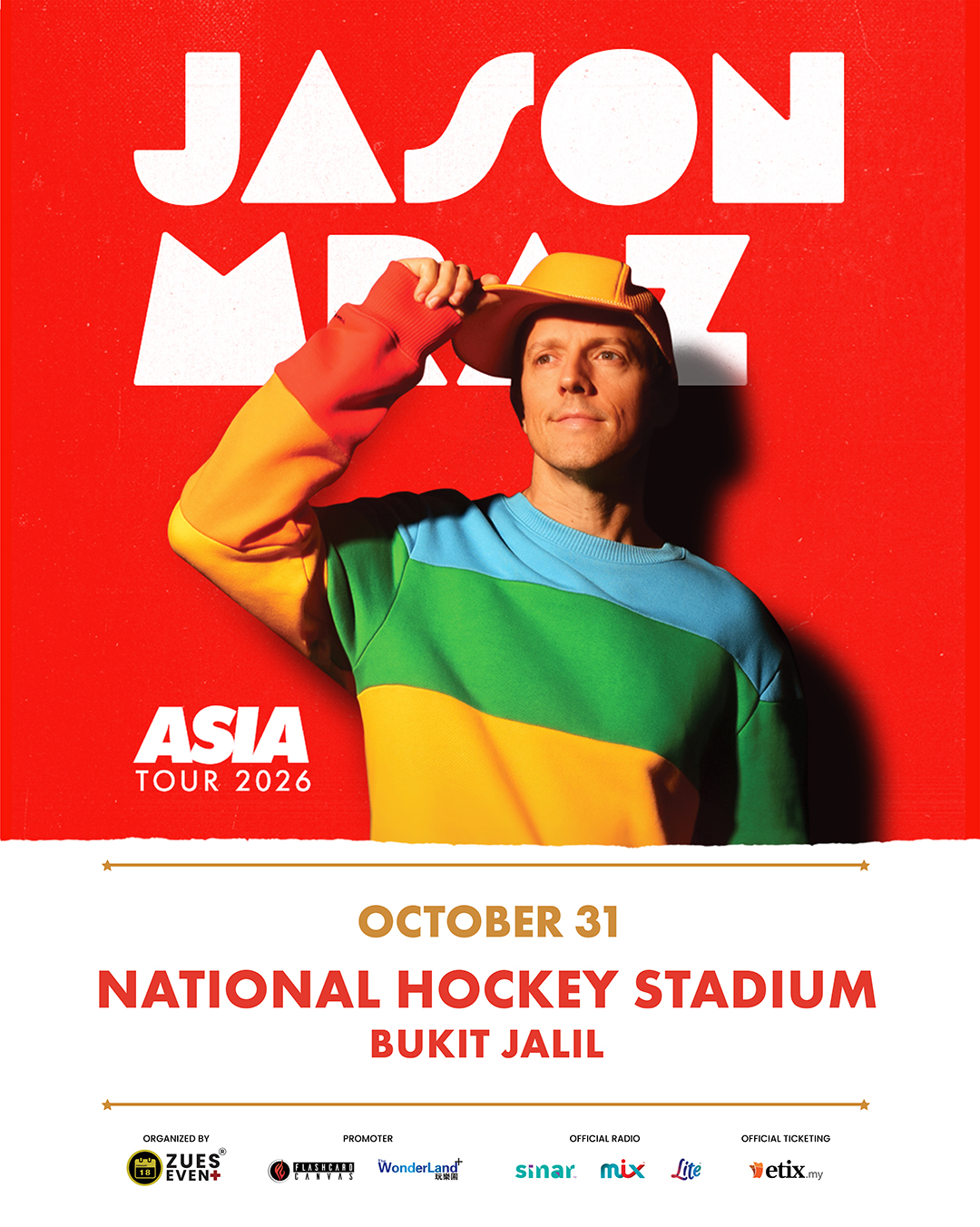 Konsert Jason Mraz Asia Tour 2026 Oktober Ini, Tiket Mula Dijual 11 Jun