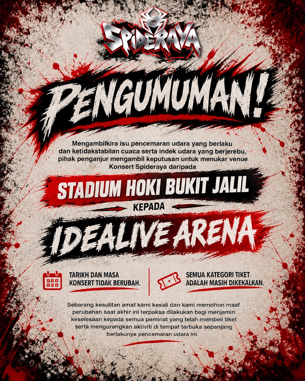 Ancaman Jerebu: Konsert Spideraya Kini di IDEALIVE Arena