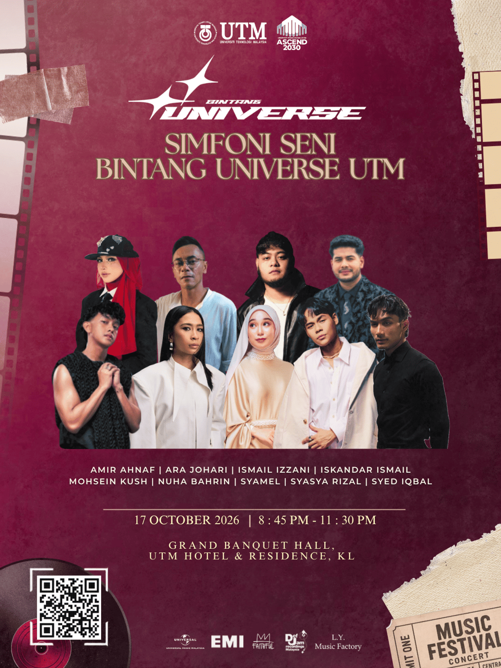 Amir Ahnaf, Syamel & Ara Johari di Simfoni Seni Bintang Universe UTM KL Jumaat Ini!
